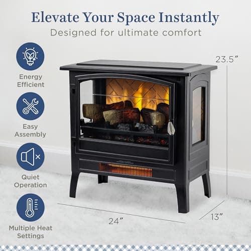 Country Living Infrared Freestanding Electric Fireplace Stove Heater in Black | Multiple Flame Colors, Metal Design with Faux Wooden Logs | Alexa/WiFi Enabled - Remote Included 6