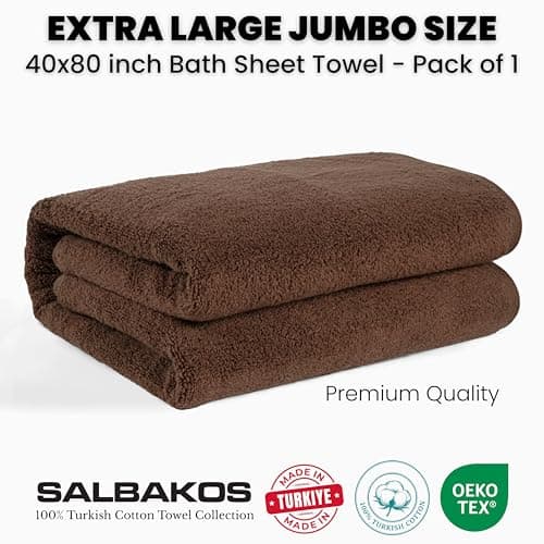 SALBAKOS Luxury 100% Turkish Cotton Bath Sheets 40x80 in Oversized Extra Large Bath Towels Thick Soft Absorbent Turkish Towel for Spa Beach (Pack of 1, Chocolate, Jumbo Bath Sheet) 6