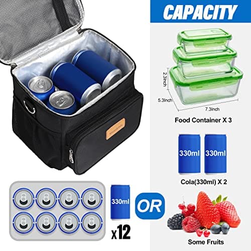 Macadamla Weinas Lunch bag for Women/Men,Insulated Lunch Cooler Bag for Adult,Collapsible Leakproof Lunch Bag with Adjustable Shoulder Strap for Work Office Picnic Beach Black S New 6