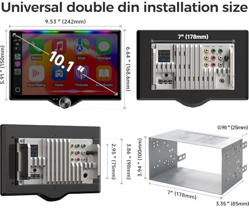 Kissound 10.1" QLED Double Din Car Stereo with Wireless Carplay & Android Auto, Music Sync Luminous Bar, SWC, Bluetooth, Backup Camera, 240W, Dual Subwoofer Output, Car Radio, Navigation, FM/AM 6