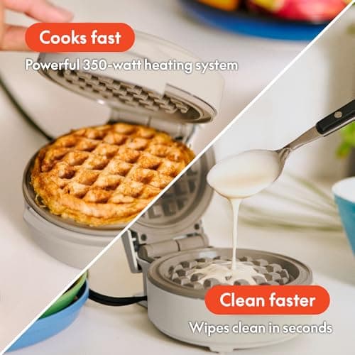 bella Snack-n-Store Mini Waffle Maker, EverGood™ Ceramic Nonstick Coating, Cord Wrap, Ready Indicator Light & Cool Touch Handles, Stackable Design & Customizable Plates, 350 Watt, Oatmilk 5