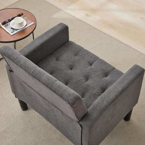 TYBOATLE Accent Chair, Fabric Living Room Arm Chairs for Bedroom, Mid Century Modern Upholstered Tufted Bedroom Office Armchair Single Sofa，Reading Lounging Side Lounge Chair (Dark Grey) 9