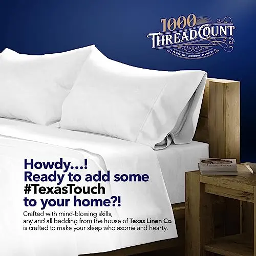 TEXAS LINEN CO. Luxury Egyptian Cotton King White Pillow Cases Set of 2-1000 Thread Count Pillowcases for Sleeping, Silky Soft, Cooling Pillow Cover, Extra Long Staple Hotel Quality Pillow Cases 8