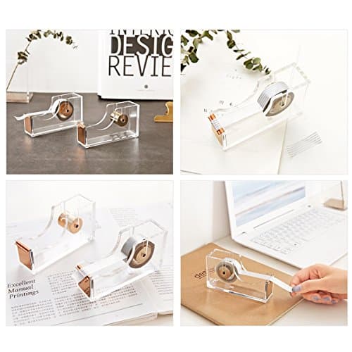 Acrylic Gold Tape Dispenser,Clear Acrylic Desk Dispenser Kit , Modern Design Office Desktop Tape Dispense 7