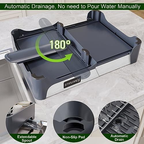 RBAYSALE Large Expandable Stainless Steel Dish Rack With Aluminum Pull Plate, Wine Glass Holder and Utensil Holder 7