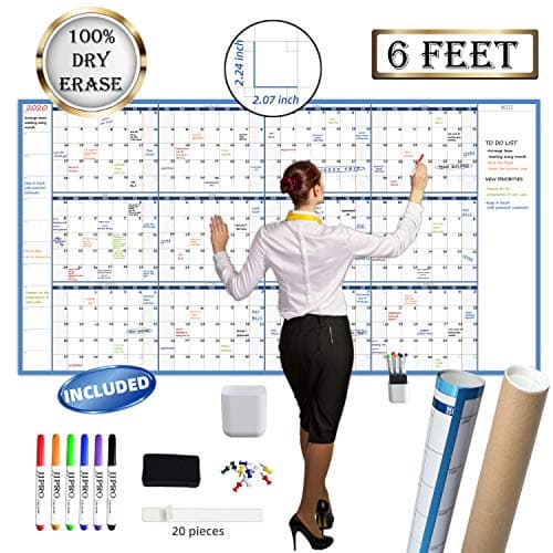 Large Dry Erase Wall Calendar - 38" x 72" - Undated Blank Reusable Yearly Calendar - Giant Whiteboard Annual Poster - Laminated Office Jumbo 12 Month Calendar