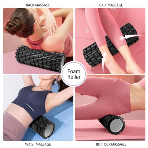 5 in1 Foam Roller Set, Trigger Point Foam Roller, Massage Roller Stick, Massage Ball, Resistance Band for Deep Muscle Massage Pilates Yoga,Fitness Exercise for Whole Body (Black) 9