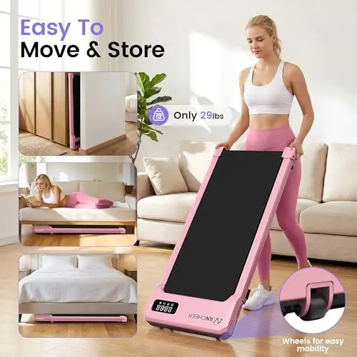 Pink Small Walking Pad Treadmill with Incline - Under Desk Treadmill with Vibration Massage Plate, 2.5HP Compact Portable Treadmills for Home Small Spaces, Office, Remote Control & LED Display 8