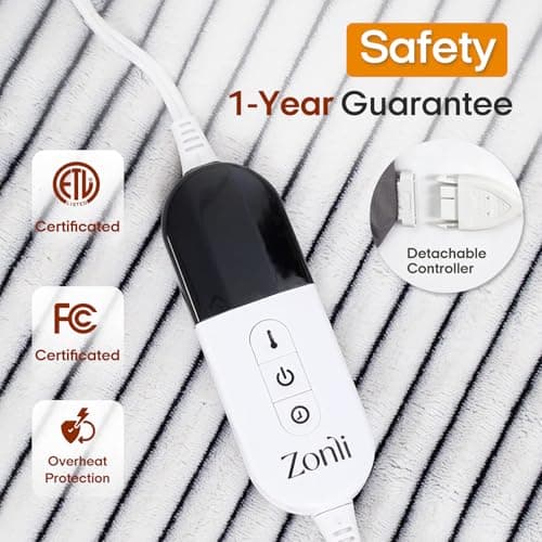 ZonLi 2-in-1 Weighted Heated Blanket for Back Pain, Heated Weighted Blankets (60”x80”,20lbs), 6 Heating Levels 1-10H Auto Off, Soft Ribbed Flannel Washable, Queen Size Chirstmas Gift for Family 5