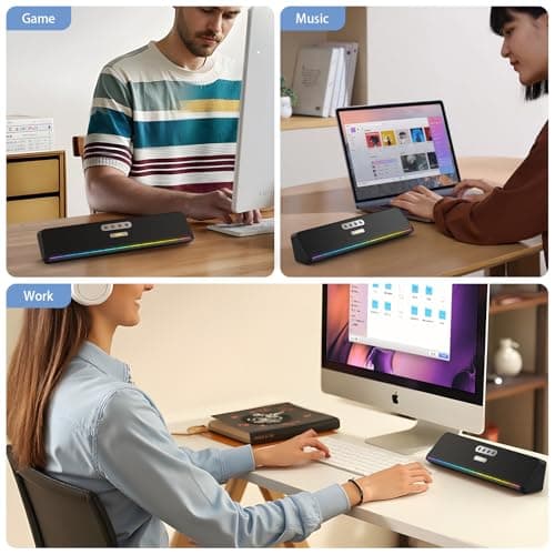 Computer Speakers for Desktop Laptop Tablet, Wired USB Mini Sound Bar Speaker with Stereo Sound, Vibrating Diaphragms, Flowing LED, Plug-n-Play PC Speakers Computer Sound Bar, Bluetooth & USB Input 7