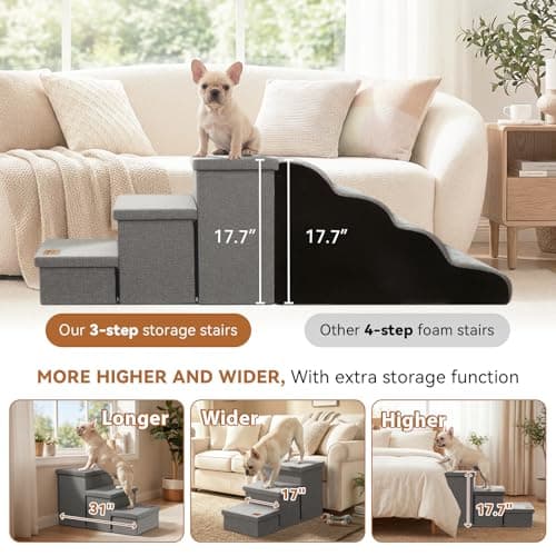 Zerbuger Wider Dog Ramp for High Bed with Storage 18" H, Foldable Dog Stairs for Small Medium Large Older Senior Animal, Sturdy Dog Step for Climbing Bed or Couch, Arthritis-Friendly (Gray, No Condo) 5