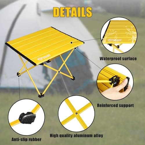 YELLOW JACKET Small Folding Camping Table - Portable Beach and Lightweight Camp Side Table With Carry Bag for Outdoor Cooking, Picnics, Travel - Ultralight Aluminum 6
