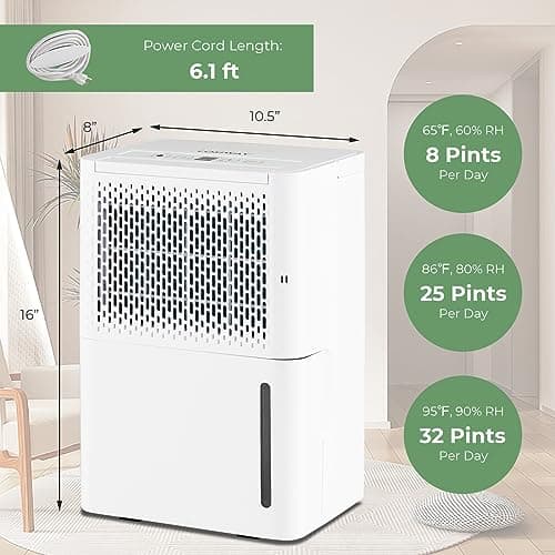 COSTWAY 2000 Sq. Ft Dehumidifier for Basement, 32 Pint Quiet & Energy Efficient Dehumidifier with Continuous/Drying/Auto Mode, 24H Timer, Drain Hose & Portable Handle for Bathroom Bedroom 6