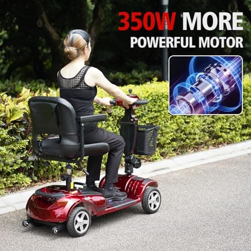 Heavy Duty 4 Wheel Mobility Scooters for Seniors & Adults 350-400 lbs Capacity - 350W All Terrain Fast Mobility Scooter Long Range Power Extended Battery with Charger and Basket Included 5