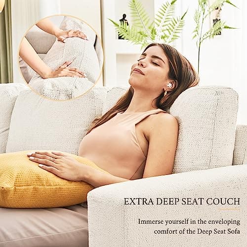 VanAcc 89 Inch Sofa, Comfy Sofa with Extra Deep Seats, Modern Couch- 3 Seater Sofa, Couch for Living Room Apartment Lounge, Beige Chenille 5