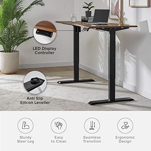 mopio Solid Wood Sterling Electric Height Adjustable Standing Desk, Sit Stand Desk Workstation, 3 Adjustable Memory Setting and Stand Alarm 100% Solid Wood (Walnut, 47") 6