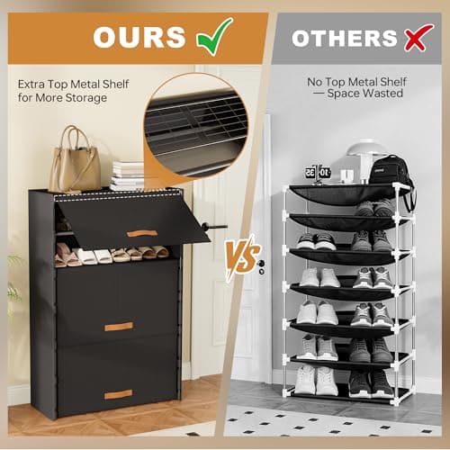 6-Tier Shoe Storage Cabinet with Hard Flip Doors, Holds 18–24 Pairs, Enclosed Dustproof Shoe Rack Organizer for Entryway, Closet & Bedroom, Space-Saving Shoe Shelf, Black, 27.8" x 12.0" x 41.9" 8