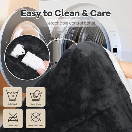 Heated Blanket Wearable Electric Blanket with Foot Pocket and Sleeves, Heating Throw Blanket, Electric Snuggle Blankets, 6 Heating Levels Setting & 4 Hours Auto Shut Off, Machine Washable (Long, Grey) 7