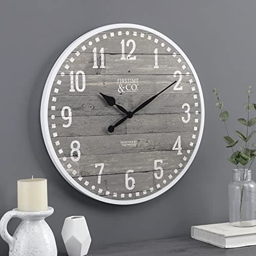 FirsTime & Co. Gray Arlo Wall Clock, Large Vintage Decor for Living Room, Home Office, Round, Plastic, Farmhouse, 20 inches