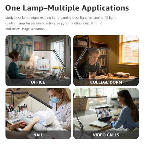 Upgrade Swing Arm LED Desk Lamp with Clamp, 80 LED Beads, 5 Color Modes & 11 Brightness Levels, 360° Adjustable Arm, Eye-Caring Light CRI95, Timer & Memory Function, for Office, Study, Crafting 7