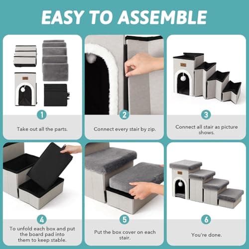 COZY KISS Dog Stairs for Small Dogs with Storage and Condo, 17.5" H Foldable Pet Stairs for Small Medium or Puppy Dogs and Older Cats, Dog Steps for Bed or Couch, 13x35x17.5 inch, 4 Tiers, Grey 7