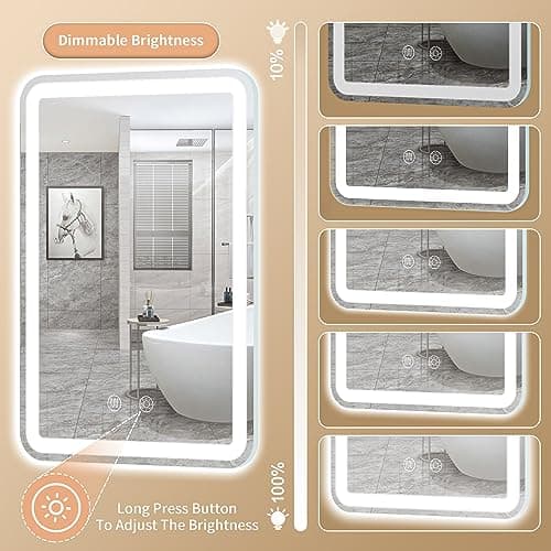 Vosuja 20x28inch LED Bathroom Mirror Rounded Corner Rectangle Frameless, 3 Colors Lighted & Stepless Dimmable Vanity-Mirror-with-Lights, Anti-Fog, Horizontal/Vertical Hanging Wall Mirror 6