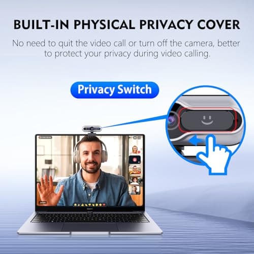 TOALLIN 2K QHD Webcam with Windows Hello, Facial Recognition Web Camera, 5 Million Pixels, Auto-Focus Computer Camera, USB Webcam with Microphone & Privacy Shutter 6