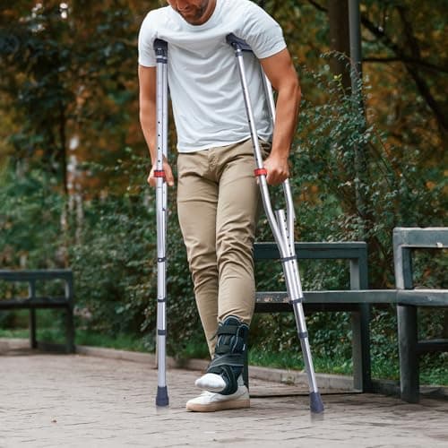 VEVOR Underarm Crutches, 13-Level Height Adjustable Underarm Walking Crutches, Lightweight Aluminum Crutches for Adults Teenager - with Soft Underarm Pad for Leg Injury Surgery Disabled, 1 Pair 300LBS 8