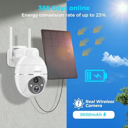 Aomeisi G2 Solar Security Camera Outdoor,360°View Pan/Tilt,Two-Way Talk,Easy to Setup,Audible Flashlight Alarm,Motion Alert,SD Slot Cloud Storage,Tech Support,Work with Alexa Google Home,CloudEdge 2