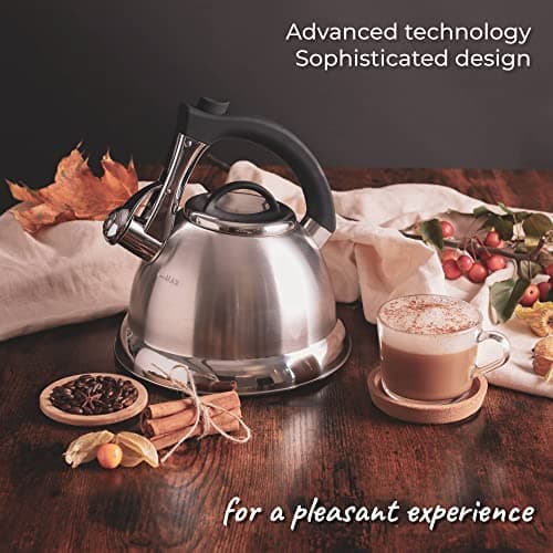 Whistling Tea Kettle with iCool - Handle, Surgical Stainless Steel Teapot for Stovetop, 2 FREE Infusers Included, 3 Quart by Pykal 8