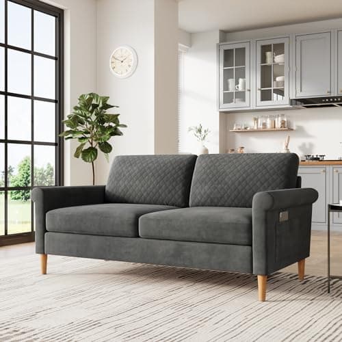 Vesgantti 65'' Loveseat Sofa Couch for Living Room, Modern Sofa,Small Couches for Small Spaces,Upholstered 2-Seater Love Seats Couch for Bedroom, Apartment, Home Office, Tool-Free Assembly,Grey 01