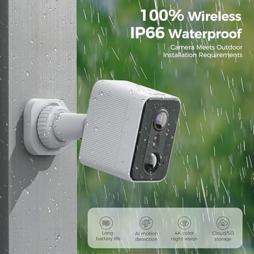 LNDU 4K Security Cameras Wireless Outdoor, Security Camera with Full-Color & Infrared Night Vision, 128GB Free Local Storage, 2.4GHz WiFi, 143° Fov, PIR+Radar Dual Detection, Alexa&Google Assistant 6