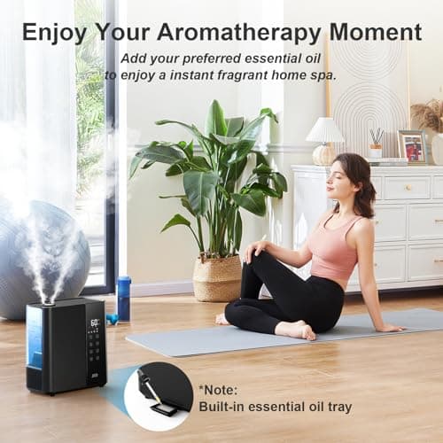 JRD Warm & Cool Mist Humidifiers for Bedroom 5L, Quiet Ultrasonic Air Humidifier Fast Symptom Relief, 50H Runtime, Oil Diffuser, 12H Timer, 7 Color Light for Large Room, Office, Baby, Plants-Black 9