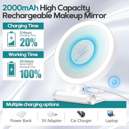 B Beauty Planet Magnifying Mirror with Light 30X, Double-Sided 1X/ 30X Magnifying Makeup Mirror with Tweezer, 2000mAh 3 Colour Modes with Adjustable Brightness,Foldable Travel Mirror(9" L x 7" W) 6