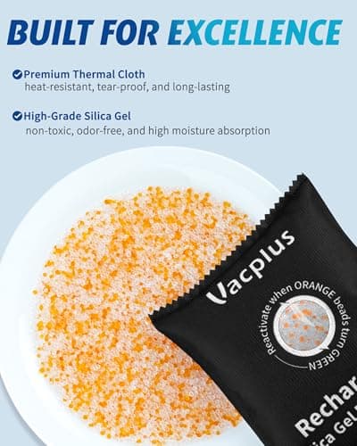 Vacplus 2 Pack 400g Reusable Desiccant Packs for Storage, Large Silica Gel Packets with Indicator Beads, Dehumidifier and Moisture Absorber for Car, Closet, Drawer, 5.8" x 7.1" 6