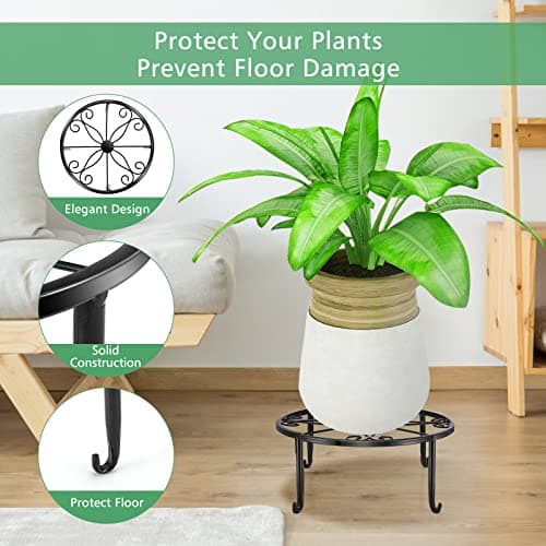 5 Pack Metal plant Stand for Outdoor Indoor Heavy Duty Flower Pot Stands for Multiple Plant, Rustproof Iron Round Shelf for Planter, Potted Plant Holder for Garden Home (Black) 7