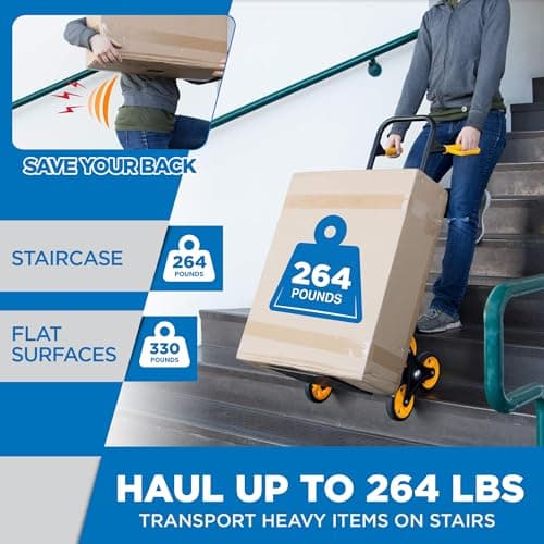 Mount-It! Stair Climbing Dolly for Moving, Heavy-Duty Hand Truck for Stairs with 6 Wheels, Folding Stair Climber Cart with Telescoping Handle, 330 lb Flat / 265 lb Stair Capacity 6