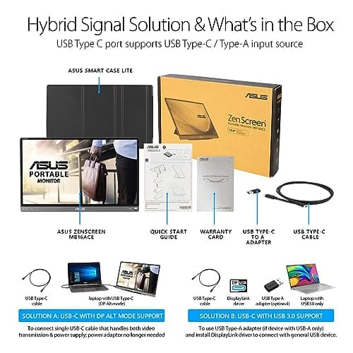 ASUS ZenScreen 15.6” 1080P Portable USB Monitor (MB16ACE) - Full HD (1920 x 1080), IPS, USB Type-C, Eye Care, Anti-Glare Surface, Lite Smart Case, External Screen for Laptop, 3-Year Warranty 6