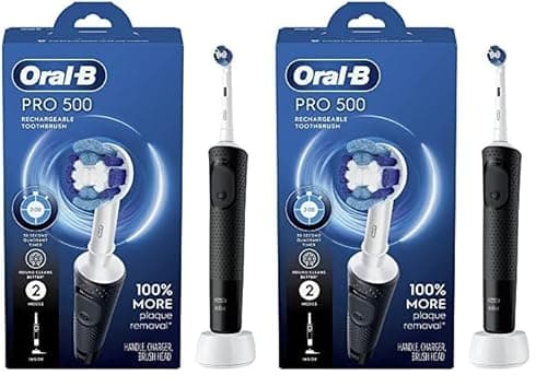 Oral-B Pro 500 Electric Toothbrush with (1) Brush Head, Rechargeable, Black (Pack of 2)