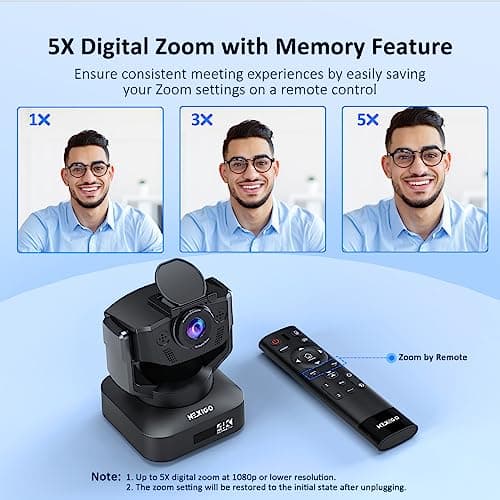 Zoom Certified, NexiGo N990 (Gen 2) 4K PTZ Webcam, Video Conference Camera System with 5X Digital Zoom, Sony_Starvis Sensor, Position Preset, Dual Stereo Mics, 3.5mm Audio Jacks for External Mics 5