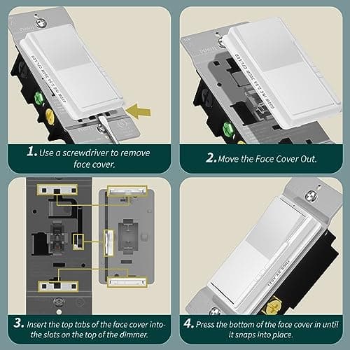 TOPGREENER Kalide Dimmer Light Switch, LED Dimmer Switch, Full Range Dimming, Single Pole/3-Way, 120VAC, 60Hz, 300W LED/CFL, Neutral Wire Not Required, Wall Plate Included, White 7