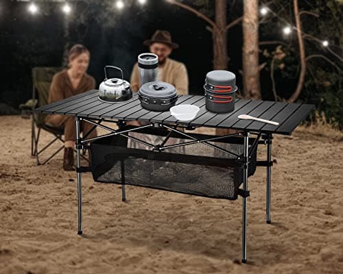 WUROMISE Lightweight Aluminum Folding Camping Table (47” x 21.65” x 26.7”), Portable Roll-Up Design for Outdoor, Camping, Beach, BBQ, Patio, and Picnic, Durable & Waterproof with Carrying Bag 9