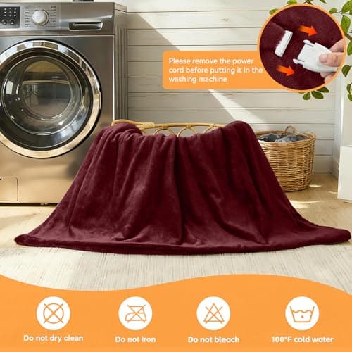 Easthome Heated Blanket Twin Fast Heating Bed Electric Blankets Throw Flannel with 6 Heating Levels & 4 Hours Auto Off, Over-Heated Protection ETL, Double-Sided Flannel，Red 8