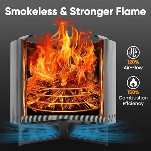 DUMOS 19 Inch Smokeless Stainless Steel Fire Pit Portable Outdoor Fire Pits Triple-Layer Combustion 360° Airflow Camping Fireplace Ideal for Family Friend Gathering 5