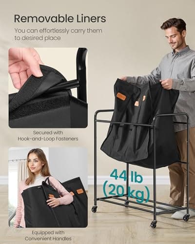 SONGMICS 4-Section Laundry Sorter, Laundry Hamper with Wheels, Rolling Clothes Hamper Cart with Large Capacity and Removable Bags, for Laundry Room, Bedroom, Bathroom, Ink Black URLS460B01 5