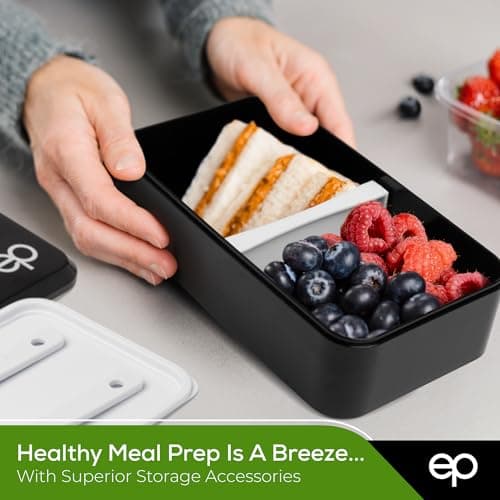 Stackable Bento Lunch Box for Adults with Utensils - Leakproof Bento Box Adult Lunch Box Containers w/ Compartments & Dividers, BPA-Free, Microwave/Dishwasher Safe, 5" x 7" x 4.5", Black w/ Strap 8