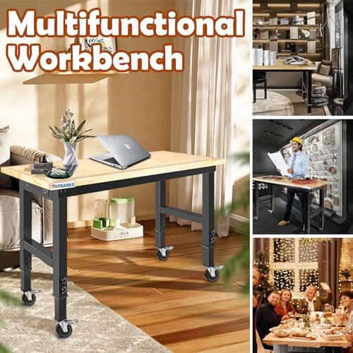 LARBANKE Adjustable 48" Workbench,Multiple Height Adjustments Workstation,Workbench with Scale,Power Plate and Wheels,for Home,Garage,Office,Holds up to 2000 Lbs 6