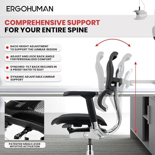 Ergohuman Eurotech ME8ERG GEN2 High Back Mesh Office Chair with Tilt Tension Control, Tilt Lock, Back Angle, Back Height, Synchro Tilt, Seat Height, Seat Depth, and Arm Height Adjustments, Black 6