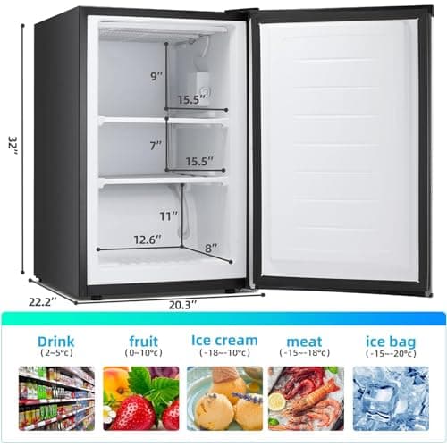 LHRIVER 3.0 Cu.ft Upright Freezer, Compact Mini Freezer with Removable Shelves, Adjustable Thermostat, Reversible Door Hinge, Quiet Small Freezer Upright for Home/Office/Kitchen/Dorm (Silver) 6