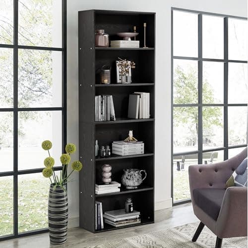 GRUSIGN 71" Tall 6-Tier Bookshelf, Large Open Display Bookcase with Ample Storage, Floor Standing Book Shelf for Living Room, Home Office, Bed Room, Black